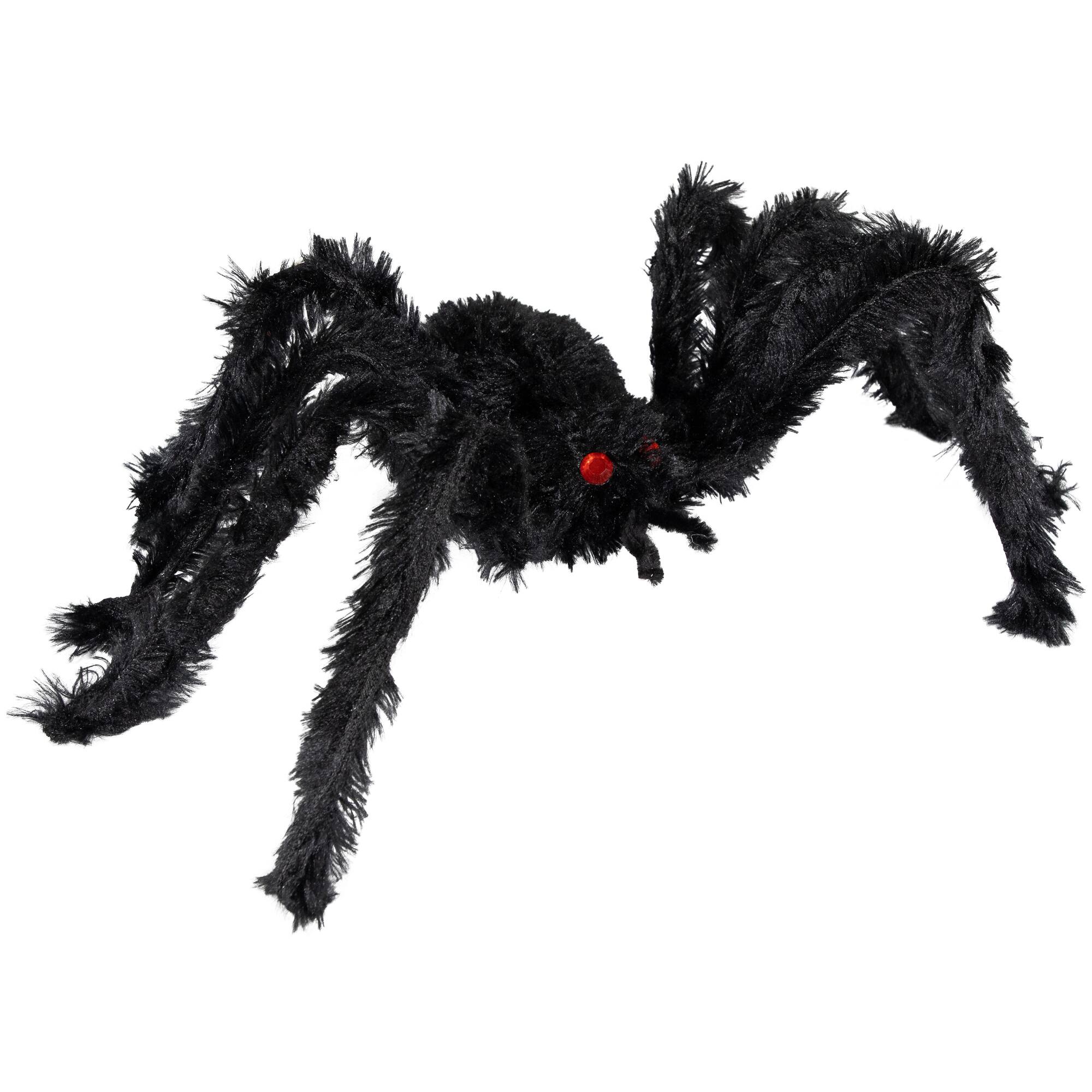 24" Black Fuzzy Spooky Spider with Red Eyes Halloween Table Top Decoration